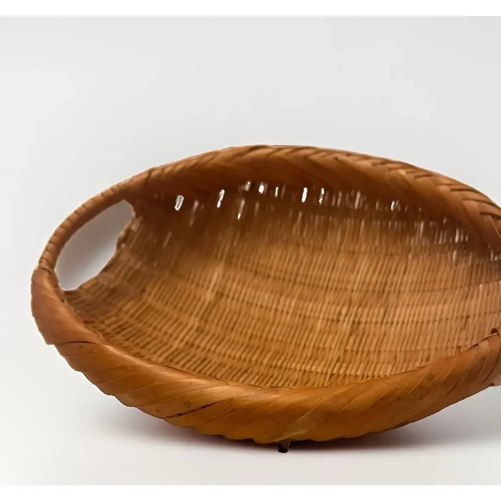 Vintage Hand Woven Sieve Woven Split Bamboo Winnowing Round Basket Tray 9” 3783